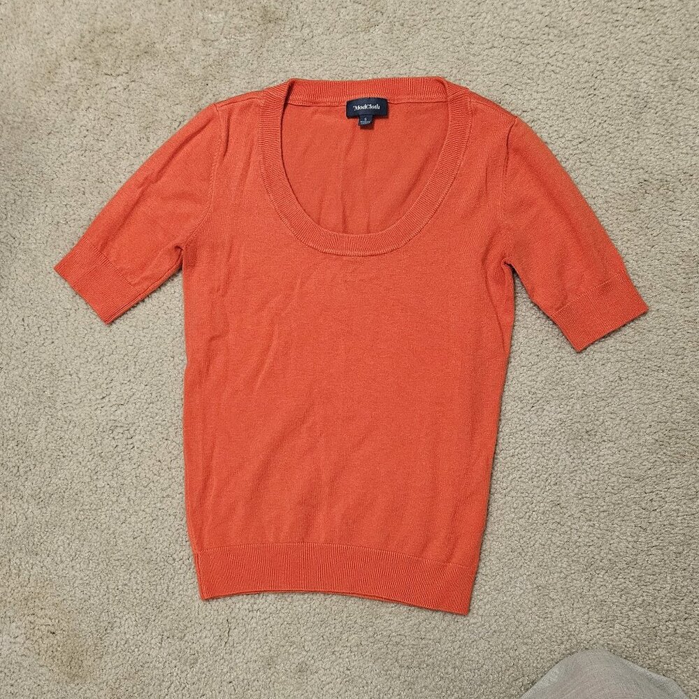 Modcloth Orange Short Sleeved Sweater Size Small